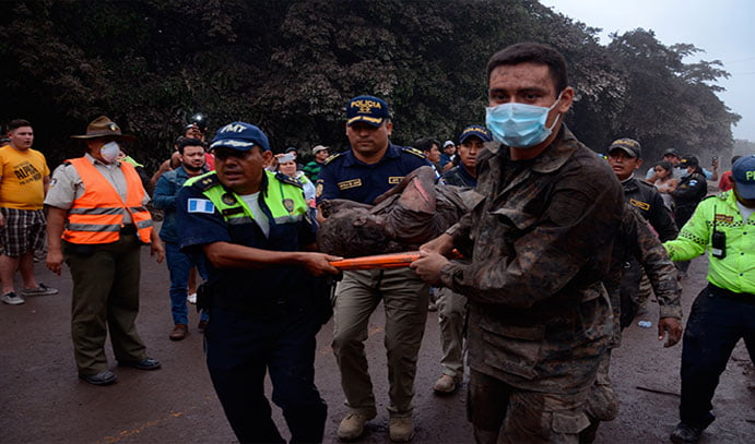 erupción del Volcán de Fuego en Guatemala